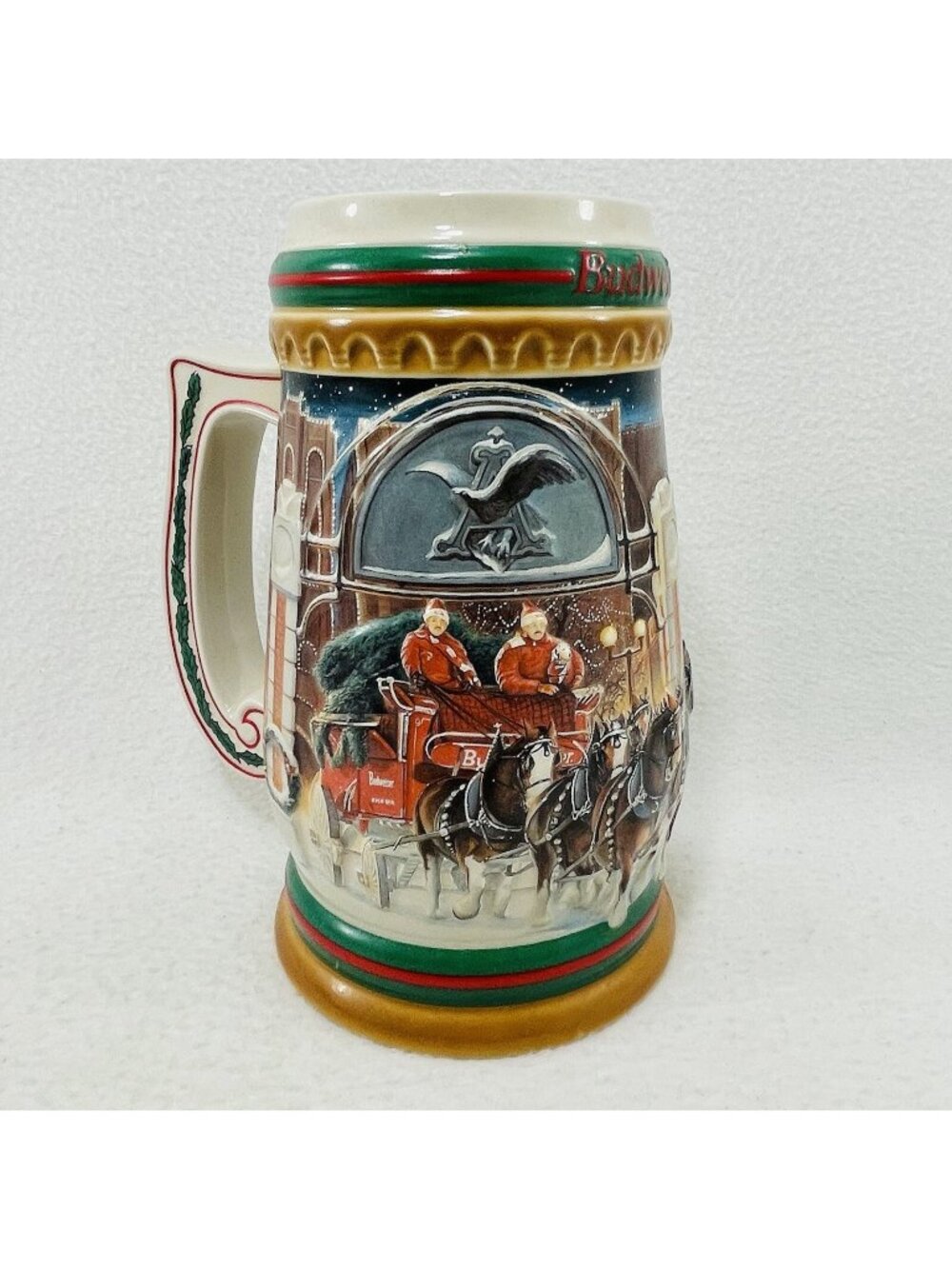 Vintage 1997 Budweiser Holiday Stein Christmas Mug Horse Rider Anheuser Cs313